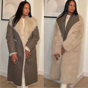 Zara reversible faux fur double faced long coat